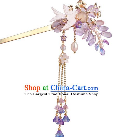 Wisteria Hairpin, Wisteria Jewelry, Jiang Fengmian, Wisteria Accessories, Hanfu Hair Accessories, Hanfu Hair, Chinese Hairpin, Sunset Mountains, Headpiece Diy