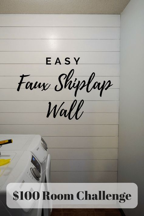 Shiplap Wall in the Laundry Room! - $100 Room Challenge Week 4 11 Shiplap Feature Wall, Furnace Room, Farm House Laundry Room, Laundry Room Wall, Shiplap Wall, Farmhouse Laundry Room, Faux Shiplap, Laundry Room Inspiration, Laundry Room Remodel