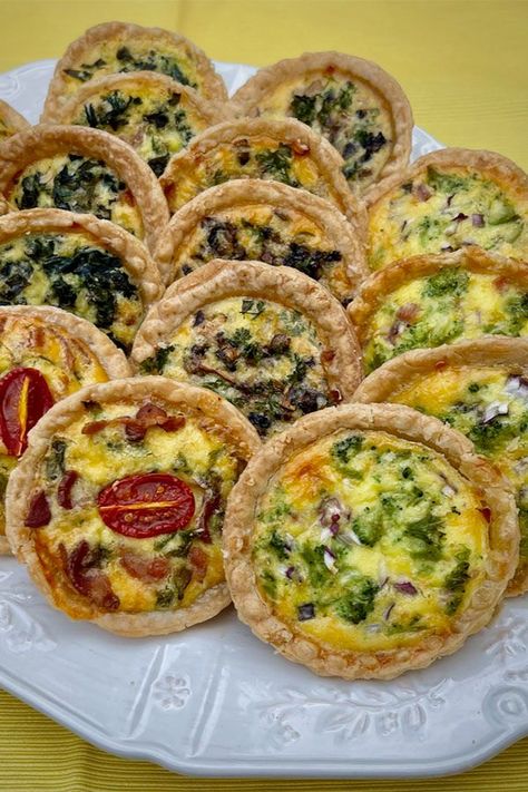 Quiche Made With Crescent Rolls, Quiche Shell Recipe, Breakfast Tarts Egg, Breakfast Quiche Recipes Easy Brunch Ideas, Mini Veggie Quiche, Spinach Tarts Mini, Quiche For A Crowd Brunch, Queeche Recipe, Frozen Tart Shell Recipes