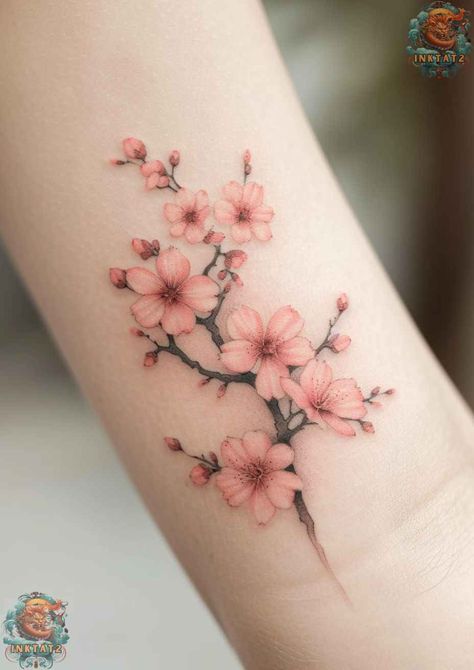 The Art and Symbolism of Cherry Blossom Tree Tattoo Designs: A Comprehensive Exploration - inktat2.com Flower Tatoos Woman Arm, Cherry Blossom Tattoo Sleeve Woman, Japanese Sakura Tattoo, Cherry Blooms Tattoo, Japanese Cherry Blossom Tattoos, Sakura Flower Tattoo, Tattoo Collage, Cherry Blossom Tree Tattoo, Tree Sleeve