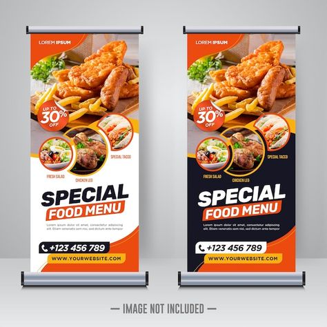 Banner Restaurant Design, Food Banner Design Ideas, Flyers Design Ideas, Food Roll Up Banner, Food Menu Design Ideas, Restaurant Banner Design, Restaurant Menu Design Ideas, Food Banner Design, Roll Up Banner Design