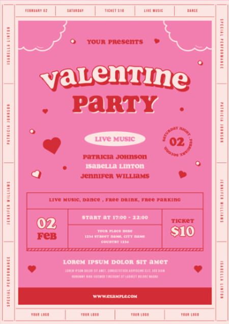 Check out the Pink Valentine's Day Party Flyer Template for your next club and party event. Take advantage of this premade PSD template for Photoshop - More amazing template on FFFLYER - Club & Party, Flyer Templates, Holiday & Event Flyer, Party Flyer, Valentines Day Flyer Pop Up Event Flyer, Pink Flyer Design, Valentine’s Day Flyer, Valentines Marketing Ideas, Flier Designs Ideas, Cute Flyers, Aesthetic Flyer Design, Valentines Graphic Design, Aesthetic Flyer