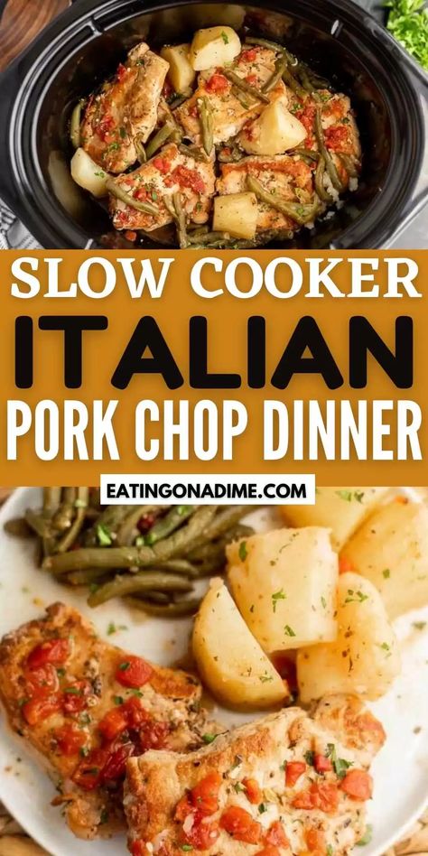 Boneless Pork Chops Crock Pot, Slow Cooker Pork Chops Recipes, Italian Pork Chops, Crockpot Italian, Healthy Pork Chops, Dinner Crockpot, Italian Pork, Slow Cooker Italian, Pork Crockpot Recipes