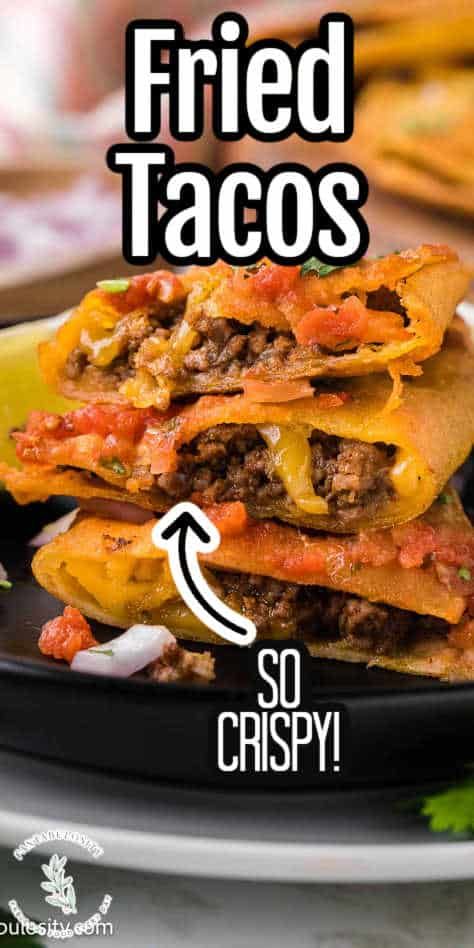 This fried tacos recipe is an easy recipe, using ground beef! Taco flavored meat, creamy cheese, all stuffed in to a shell and deep fried. Top with your favorite toppings! Stuffed Tacos Fried, Deep Fried Burritos, Taco Type Recipes, Fried Tacos Recipe, Easy Recipe Using Ground Beef, Taco Meals, Recipe Using Ground Beef, Deep Fried Tacos, Soft Tacos Recipes