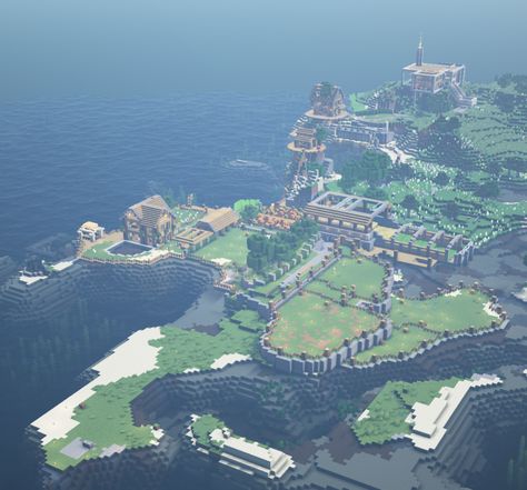 Minecraft Island Base Ideas, Survival Island Minecraft, Minecraft Island Town, Island Minecraft Ideas, Island Builds Minecraft, Roblox Islands Build Ideas, Minecraft Island Builds, Minecraft Skyblock Island Ideas, Minecraft Island Base