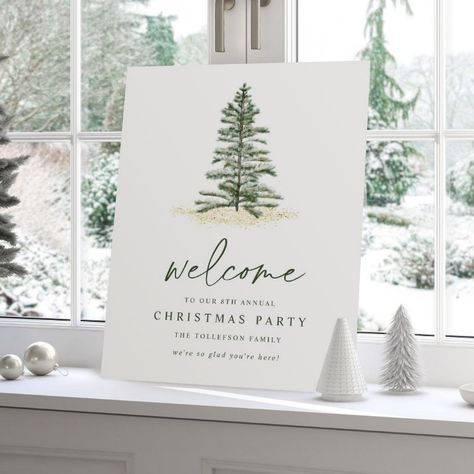 Holiday Party Welcome Sign, Christmas Party Welcome Sign, Christmas Welcome Signs, Snowy Watercolor, Elegant Christmas Party Invitations, Christmas Signage, Modern Christmas Party, White Christmas Party, Elegant Christmas Party