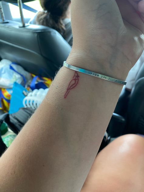 Simple Red Cardinal Tattoo, Cardinal Tiny Tattoo, Bluejay Cardinal Tattoo, Cardinal Spine Tattoo, Cardinal Small Tattoo, Matching Cardinal Tattoos, Pretty Cardinal Tattoo, Red Cardinal Bird Tattoo, Mini Cardinal Tattoo