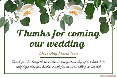 Thank You For Coming To Our Wedding Message Cards Floral Card Template, Wedding Thank You Messages, Wedding Thank You Cards Wording, Thanks Messages, Wedding Message, Thank You Card Wording, The Best Perfume, Wedding Messages, Message Cards