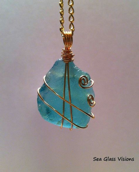 Aqua Pendant, Wire Wrapped Stone Jewelry, Bijoux Fil Aluminium, Wire Jewelry Designs, Sea Glass Pendant, Wire Wrapping Stones, Diy Wire Jewelry, Wire Work Jewelry, Homemade Jewelry