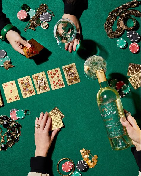 Girls night in. Luck be a lady tonight! @MenageaTroisWines Lady Luck Aesthetic, Retro Casino Aesthetic, Casino Fashion Editorial, Poker Girls Aesthetic, Poker Night With Friends Aesthetic, Gambling Photography, Luck Aesthetic, Flash Aesthetic, Wine Ads