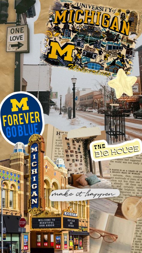 Umich Aesthetic, Jj Mccarthy, College Collage, Dorm Prints, Gameday Fits, Michigan Go Blue, Michigan State Football, College Vision Board, Easy Landscape