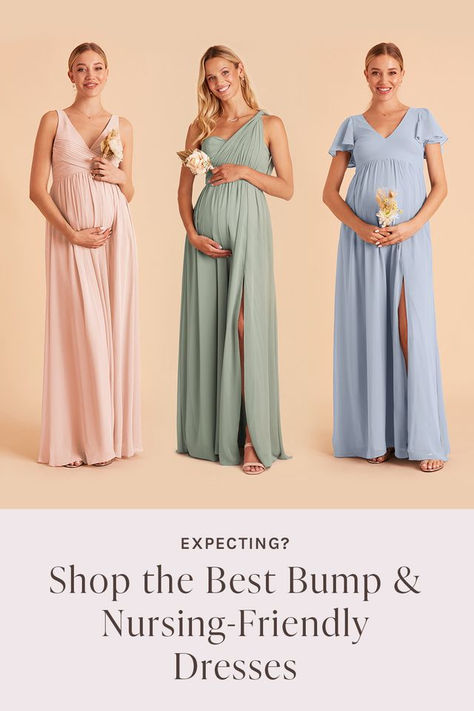 We've got some helpful tips and gorgeous postpartum and nursing-friendly bridesmaid dress options, to make your post-baby bridesmaid experience a piece of cake! Nursing Bridesmaid Dress, Nursing Friendly Dress For Wedding, Early Pregnancy Dresses, Bridesmaid Tips, Postpartum Nursing, Nursing Friendly Dress, Maternity Bridesmaid Dresses, Convertible Bridesmaid Dress, Bridesmaid Duties