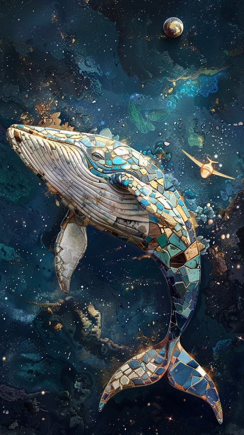 Whale Made of Broken China in Space Space Whale Aesthetic, Jonas And The Whale, Space Whale Art, Whale Photography, Humpback Whale Art, Whale Mermaid, Space Backdrop, Conceptual Art Photography, Flying Whale