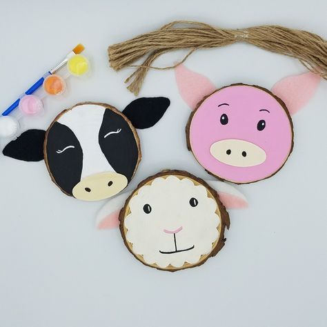 Ink and Trinket Kids Farm Animals Craft Kit, DIY Ornaments, Natural Wood Painting Set | Michaels® Natural Wood Decor, Farm Animal Crafts, Farm Craft, Cow Ornaments, Diy Christmas Ornament, Wood Slice Crafts, Farm Crafts, Wood Slice Ornament, Craft Kits For Kids