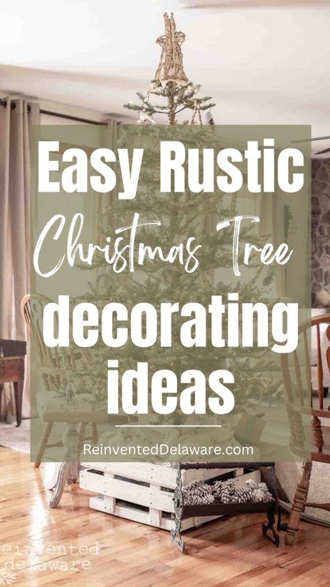 Rustic Alpine Christmas Tree, Birch Tree Decor Christmas Ornaments, Small Natural Christmas Tree Ideas, Tree Log Christmas Ideas, Natural Wood Christmas Tree, Homemade Ornaments Christmas Tree, Rustic Christmas Tree Garland Diy, Christmas Tree Ideas With Burlap, Christmas Trees With Homemade Ornaments