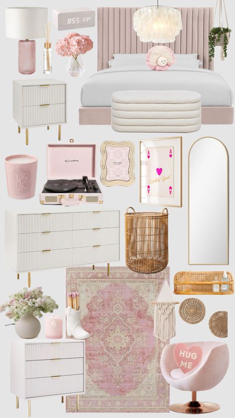 #room #roomdecor #roominspo Shared Room Inspiration, Clean Room Inspo Aesthetic, Pink Gold Room Aesthetic, Gold Pink Bedroom Ideas, Room Ideas Aesthetic Light Pink, New Room Inspiration, Room Inspo Aesthetic Coquette, Pink Preppy Room Aesthetic, White Room Gold Accents