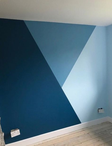 Taped Wall Designs Painters Bedroom, Simple Geometric Wall Paint Living Room, Color Palette 3 Colors Blue, Tri Color Wall Paint, Diy Geometric Wall Paint Bedrooms, Geometric Wall Paint 3 Colors, Geometric Wall Paint Office, Blue Boys Room Paint, Colourful Boys Bedroom