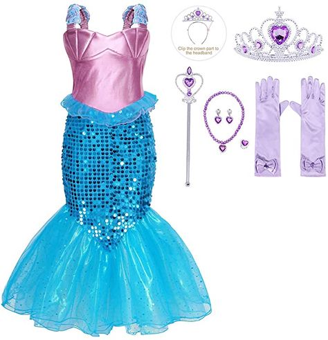 Costumes For Sisters, Halloween Costumes For Sisters, Girls Mermaid Costume, Mermaid Party Dress, Mermaid Tutu, Costume Princess, Ariel Dress, Mermaid Outfit, Princess Dress Up