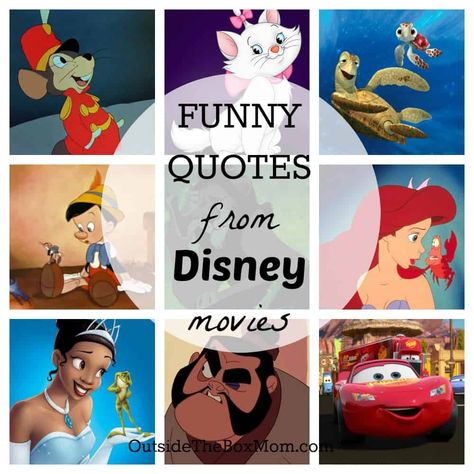 These funny quotes from Disney movies about life will have you laughing and learning at the same time. Disney movies are funny, educational, and family friendly. These are some of my favorite funny Disney quotes from my childhood and the movies I’ve watched with my kids. In Mulan*, Yao is the self-appointed leader of the... Read More » The post Funny Disney Quotes appeared first on Working Mom Blog | Outside the Box Mom. Funny Disney Movie Quotes, Funny Disney Quotes, Quotes From Disney Movies, Quotes From Disney, Humor Disney, Quotes Hilarious, Disney Quotes Funny, Disney Movie Quotes, Funny Disney