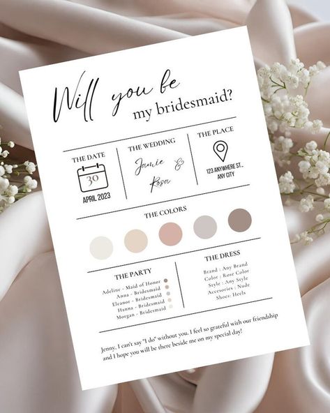 Bridesmaid Proposal Spec Sheet Card Template, Minimal Clean Aesthetic, Will You Be My Bridesmaid/moh, Canva Editable Note, Digital Download - Etsy Spec Sheet, Clean Aesthetic, Will You Be My Bridesmaid, Be My Bridesmaid, Bridesmaid Proposal, Bridesmaids Gifts, Card Template, Digital Download