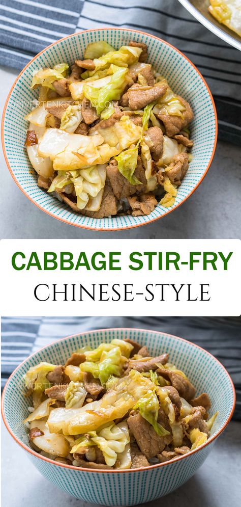 Bowl of stir-fried cabbage with pork on top of rice Pork Cabbage Stir Fry Recipes, Cabbage Cashew Stir Fry, Cabbage Pork Stir Fry, Pork And Napa Cabbage Stir Fry, Asian Chicken Cabbage Stir Fry, Chicken And Cabbage Stir Fry Recipes, Chinese Pork And Cabbage Recipes, Chicken Napa Cabbage Stir Fry, Asian Cabbage Recipes Stir Fry