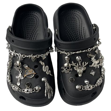 Croc Jewels, Goth Crocs, Croc Chain, Shoe Chains, Croc Accessories, Accessories Y2k, Emo Accessories, Clog Shoe, Crocs Fashion