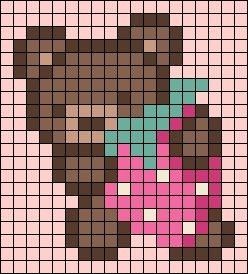 Grid Pattern For Crochet, Graph Pixel Art, Cute Grid Art, Pink Alpha Pattern, Aesthetic Pixel Art Easy, Cute Grid Pattern, Bear Alpha Pattern, Small Grid Pattern, Pixel Grids Crochet