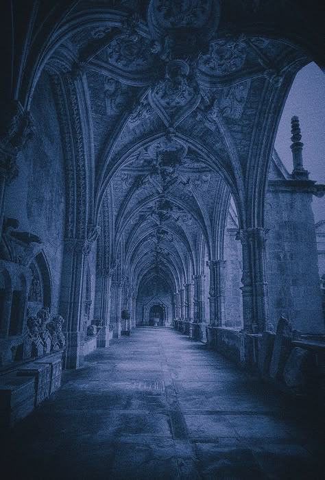 Dark Blue Architecture, Library Blue Aesthetic, Blue Architecture Aesthetic, Blue Castle Aesthetic, Blue Medieval Aesthetic, Blue And Silver Aesthetic, Gothic Castle Aesthetic, Dark Princess Aesthetic, Masquerade Aesthetic