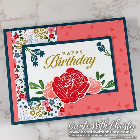 FREE CARD CLASS VIDEO INCLUDED IN POST - Get the kits to make 2 of this floral card, along with 2 each of 2 other floral cards in the class, FREE with a qualifying order by the end of the day Wednesday, December 13, 2023 (USA only)! The cards feature the Bold Bouquet Bundle from the Stampin' Up! 2023-2024 Annual Catalog - Create With Christy - Christy Fulk, Independent Stampin' Up! Demonstrator (USA) Bold Bouquet, Diy Crafts Tutorials, Bouquet Card, Hand Made Greeting Cards, Free Card, Floral Card, Making Greeting Cards, Cards Scrapbooking, Card Kits