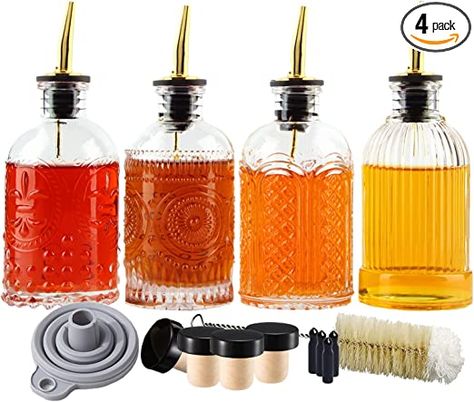 Coffee Syrup Dispenser Bottles Set 4 Packs 7 OZ Simple Small Syrup Bottles Set with Metal Pour Spout Ideal for Coffee Syrups, Condiments, Coffee bar, Coffee Syrup Dispenser, Coffee Syrups, Honey Dispenser, Syrup Dispenser, Syrup Bottle, Vinegar Dispenser, Glass Dispenser, Olive Oil Dispenser, Coffee Syrup