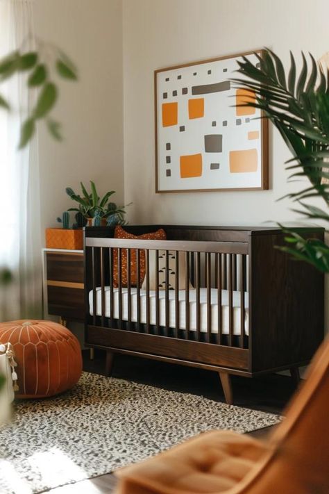 Cozy Dark Brown Crib Nursery Ideas to Inspire Nursery Ideas Cherry Wood Crib, Chocolate Brown Nursery, Dark Cozy Nursery, Nursery Ideas Dark Wood, Nursery Ideas Orange, Dark Brown Crib Nursery, Dark Brown Nursery, Dark Brown Crib, Brown Crib Nursery