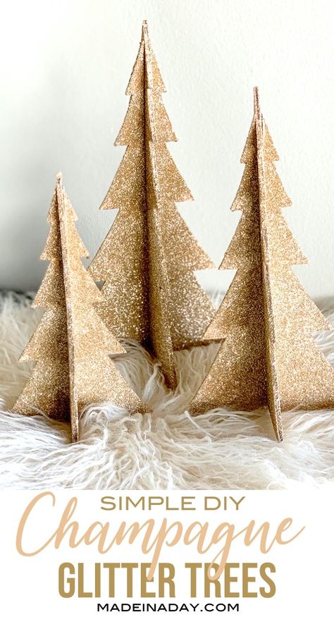 Diy Gold Christmas Tree, Silver And Gold Christmas Decor Diy, Gold Cone Tree, Champagne Gold Christmas Decor, Glitter Christmas Decor, Rose Gold Christmas Decorations Diy, Glam Christmas Decor Ideas Diy, Diy Gold Christmas Decorations, Gold Christmas Decorations Diy