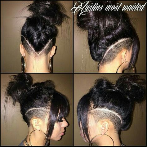 Fade Mohawk For Women, Masc Hair Styles For Women, Undercut V Shape, Double Side Shave Long Hair, Women’s Under Cut Hair, Small Undercut, Female Undercut Long Hair, Long Hair Shaved Sides, Undercut Hairstyles Women