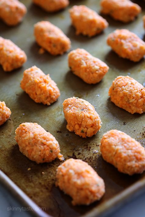 Chicken Nuggets With Ground Chicken, Carrot Tots, Ground Chicken Nuggets, Paleo Chicken Nuggets, Sweet Potato Tater Tots, Healthy Chicken Nuggets, Braised Chicken Breast, Potato Chicken, Homemade Chicken Nuggets