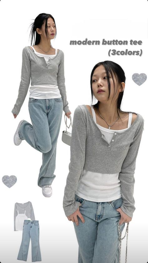 Inverted Triangle Outfits Asian, Acubi Fashion School, Summer Fits Korean Style, Acubi Jeans Outfits, K Pop Idol Outfits Female, Pastel Acubi Fashion, Camisole Layering Outfit, Causal Korean Outfits, Acubi Sweaters