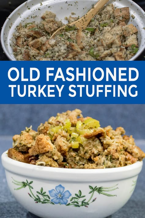 Traditional Turkey Stuffing, Homemade Turkey Stuffing, Turkey Stuffing Recipe, Thanksgiving Turkey Stuffing, Turkey Dressing Recipe, Traditional Thanksgiving Dinner Menu, Homemade Stuffing Recipes, Hot Turkey Sandwiches, Turkey Stuffing Recipes