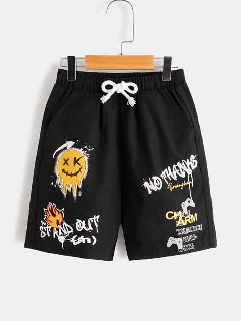 Kids Pants Boys, Cute Edgy Outfits, Shorts Design, Graphic Shorts, Outfits Shorts, Boys Cartoon, Nba Fashion, Stylish Hoodies, High Fashion Outfits