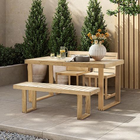 Mopio Bruno Outdoor Dining Set, Solid Acacia Wood Patio Table & Chairs Set for Indoor Outdoor Dining, Mid Century Modern Farmhouse Conversation Sets (4 Seater: Table, 1 Bench, 2 Chairs | 4 Piece) - Walmart.com Small Outdoor Dining Table, Patio Table Chairs, Wood Patio Table, Patio Furniture Dining Set, Mid Century Modern Farmhouse, Bamboo Outdoor, Small Outdoor Patios, Indoor Outdoor Dining, Outdoor Set