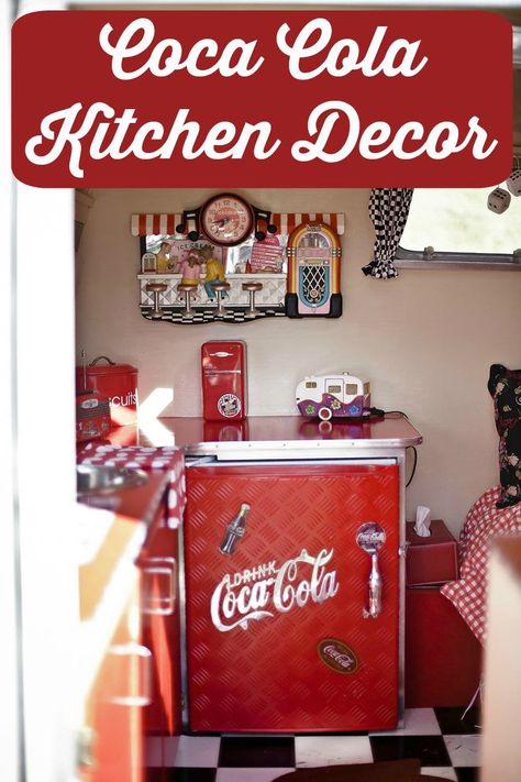 Coca Cola kitchen decor puts the fun right into that busy kitchen.  One of the most beloved collectible categories, Coca Cola kitchen accessories are favorites. Coca Cola Kitchen, Coca Cola Decor, Always Coca Cola, Coca Cola Can, Kitchenaid Mixer, Coke Cola, Camper Makeover, Kitchen Design Decor, Cooking Gadgets