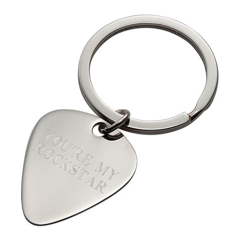 Custom Personalization Solutions Guitar Pick Keychain In Silver - Surprise the rock star in your life with the Guitar Pick Keychain. Make this a 1-of-a-kind keepsake by personalizing it with a name, monogram, or dates so your musician can take it wherever they go as a thoughtful treasure. Guitar Pick Keychain, Personalised Gifts For Him, Guitar Picks, Rock Star, A Name, Guitar Pick, The Rock, Dog Tag Necklace, Gifts For Him