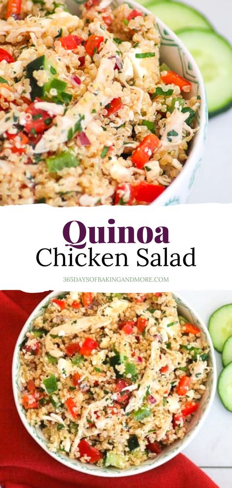 Quinoa Salad Recipes Cold, Quinoa Chicken Salad, Chicken Quinoa Recipes, Greek Quinoa, Chicken Quinoa Salad, Quinoa Recipes Easy, Quinoa Recipes Healthy, Quinoa Dishes, Chicken Lunch