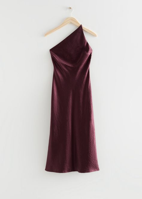 One-Shoulder Satin Midi Dress - Dark Red - & Other Stories GB Mauve Midi Dress, Burgundy Midi Dress, Orange Midi Dress, Dark Mauve, One Shoulder Midi Dress, Satin Midi Dress, Black Bodycon Dress, Woven Dress, Fashion Story