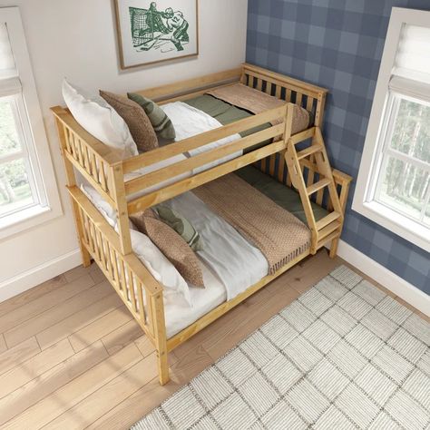 Harriet Bee Bolles Twin Over Full Solid Wood Standard Bunk Bed & Reviews | Wayfair Kids Bunk Bed Ideas For Small Rooms, Small Room Bunk Bed Ideas, Bunk Bed Ideas For Adults, Bunk Beds Small Room, Kids Beds For Boys, Bunk Bed Ideas, Bunk Bed Plans, Diy Bunk Bed, Bunk Beds Built In