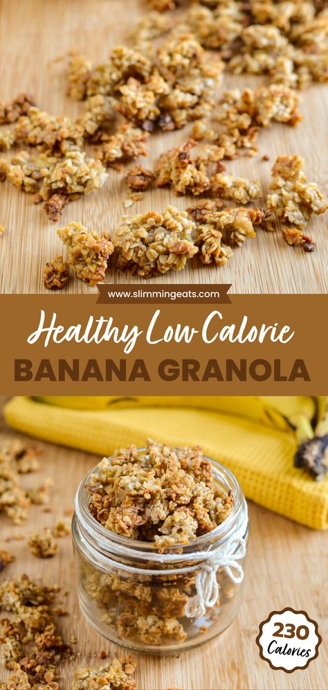 Enjoy the delicious taste of Banana Granola, perfect for breakfast or dessert, made with wholesome oats, ripe bananas, and maple syrup for a tasty, low-calorie treat. Healthy Recipes Ripe Bananas, Banana Oat Granola, Banana And Oats Recipes Healthy, Oat Banana Recipes, Homemade Granola Low Calorie, Granola Recipe With Banana, Recipes With Bananas And Oats, Healthy Recipes For Overripe Bananas, Things To Make With Ripe Bananas Healthy