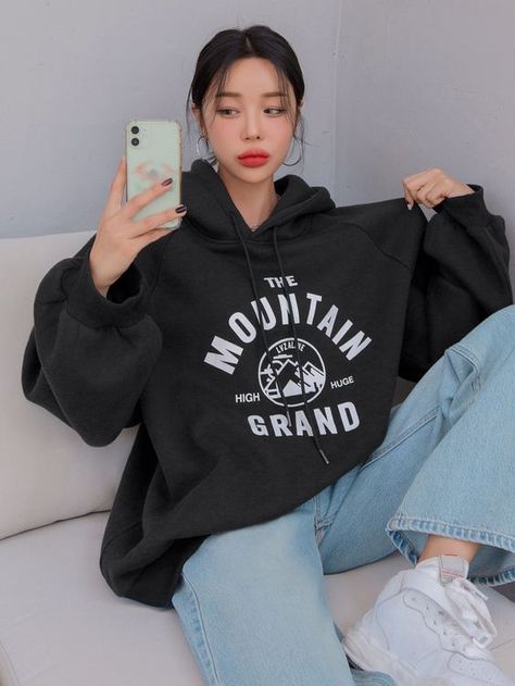 Black Casual Long Sleeve Polyester Letter Pullovers Embellished Slight Stretch Spring/Fall Women Sweatshirts Sueter Aesthetic, Blue Hoodie Outfit, Denim Top Women, Navy Blue Hoodie, Navy Blue Sweatshirt, Shein Brasil, Navy Outfit, Navy Blue Sweater, Denim Skirt Women