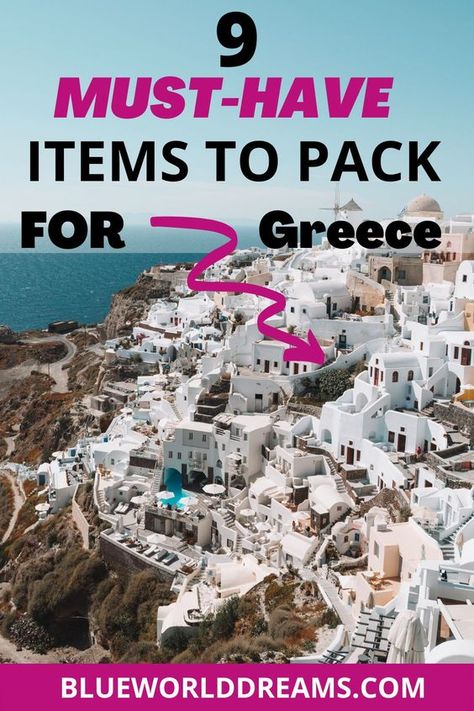 Greece Travel Must Haves, Traveling To Greece Packing Lists, What To Bring To Greece, Greek Packing List, Travel Essentials For Greece, Bucket List Greece, Greek Cruise Packing List, Santorini Packing List, Packing For Greece In May