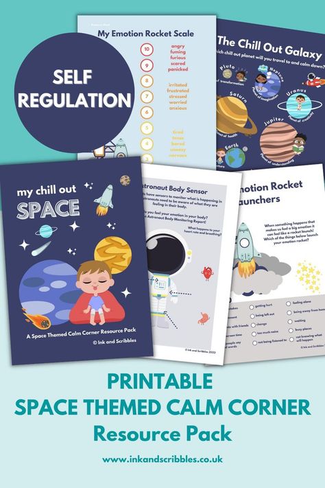 images of a space themed emotional regulation worksheet and poster pack for kids Diy Calm Down Corner, Chill Out Space, Space Theme Classroom, Emotional Education, Emotional Literacy, Psychologist Office, Calm Corner, Space Classroom, Emotions Posters