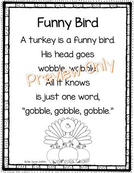 Funny Bird poem for kids | Thanksgiving Day printable poem | poetry notebook | poem of the week Thanksgiving Poems For Kids, November Poems, Five Little Turkeys, Thanksgiving Readers Theater, Turkey Poem, Turkey Songs, Poetry Notebook, Poem For Kids, Turkey Facts