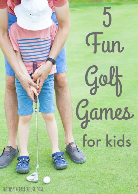 5 FUN GOLF GAMES FOR KIDS - GROSS MOTOR ACTIVITIES Fun Golf Games, Golf Games For Kids, Golf Party Games, Golf Camp, Golf Games, Golf Diy, Golf School, Golf Drills, Kids Golf