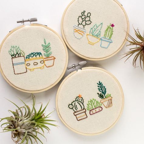 Housewarming Embroidery, Cacti Embroidery, Embroidery Succulent, Embroidery Cactus, Bohemian Embroidery, Watercolour Background, Cactus Embroidery, Making Plant Pots, Trendy Embroidery